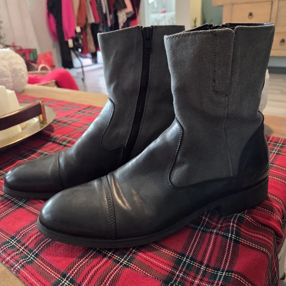 KENNETH COLE MEN'S PERFECT TIMING BLACK SUDE ZIPPER LEATHER BOOTS SIZE 9.5